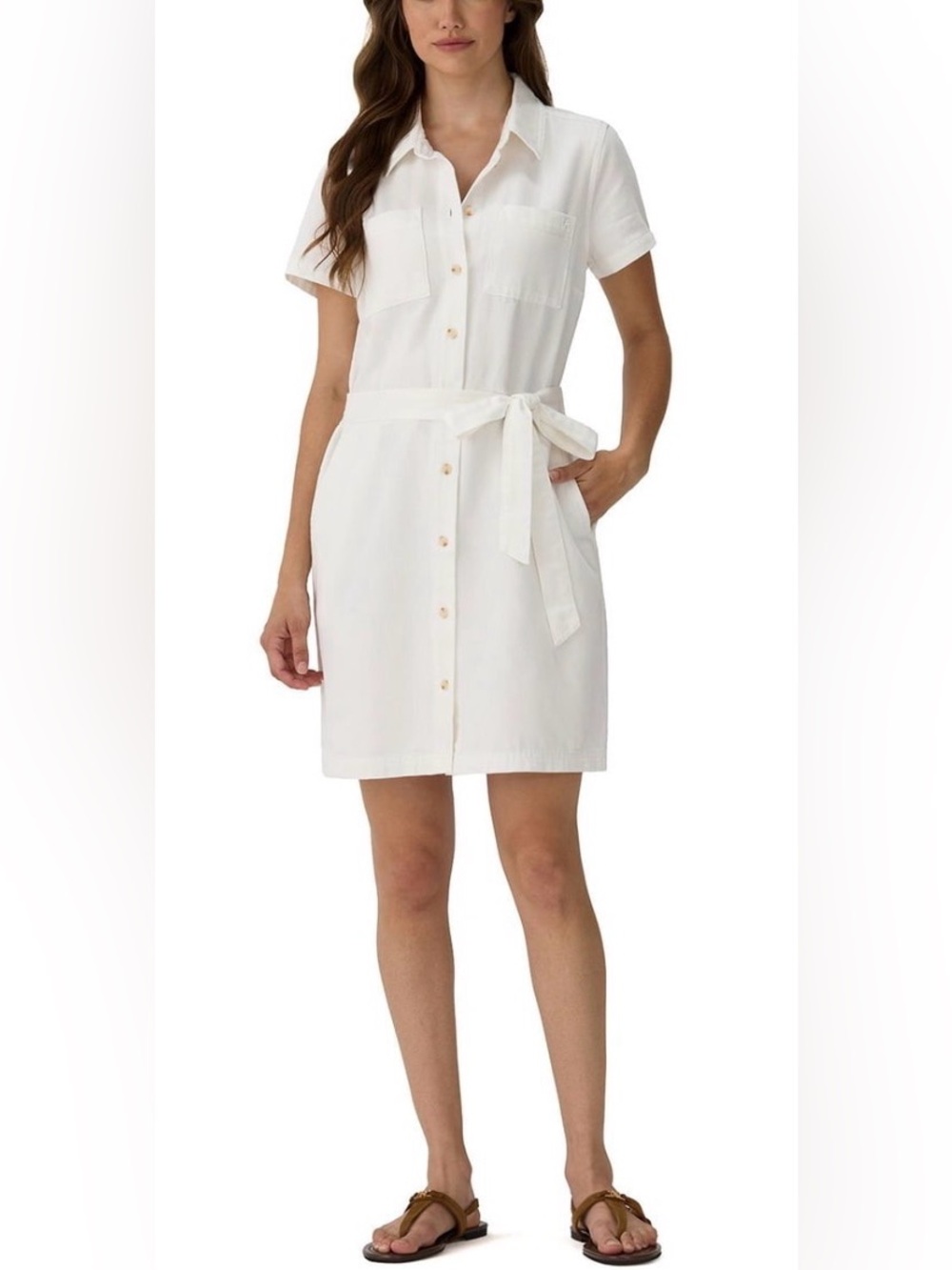 Frye Women's White Short Sleeve Belted Denim Dress